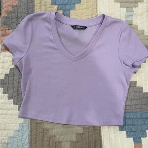 SHEIN Lavender V-Neck Short Sleeve Top